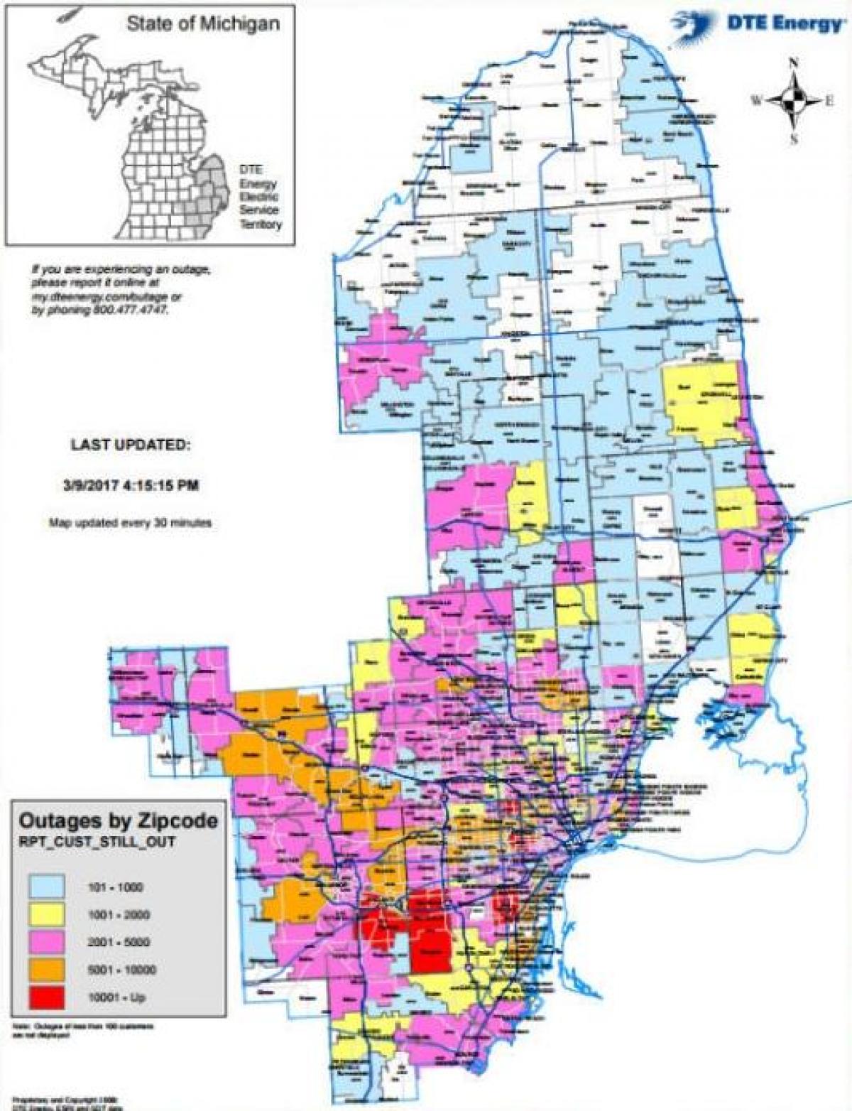 Detroit edison kapangyarihan outage mapa