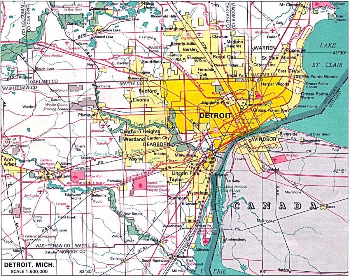 mapa ng Detroit suburbs