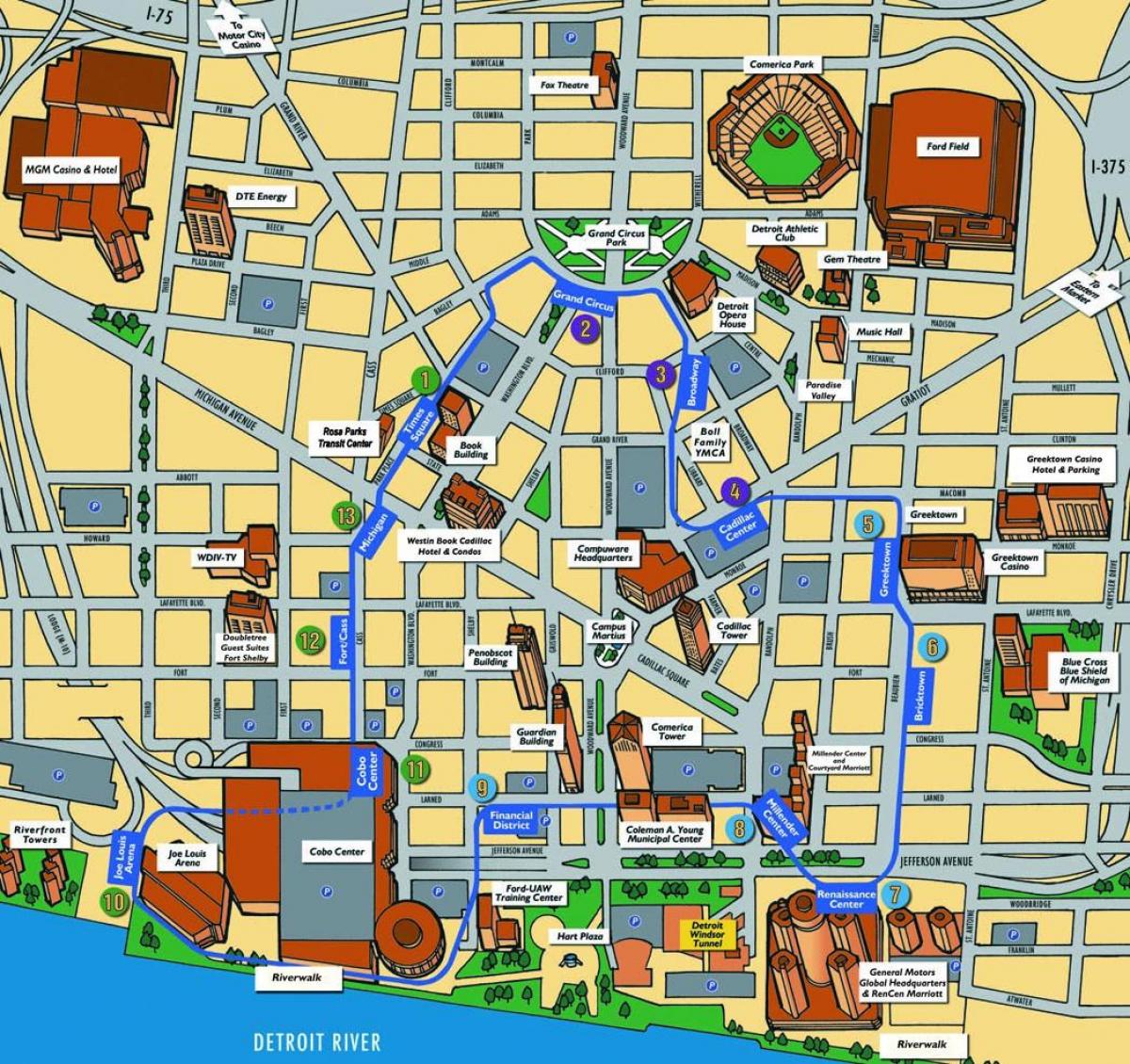 Detroit turista mapa