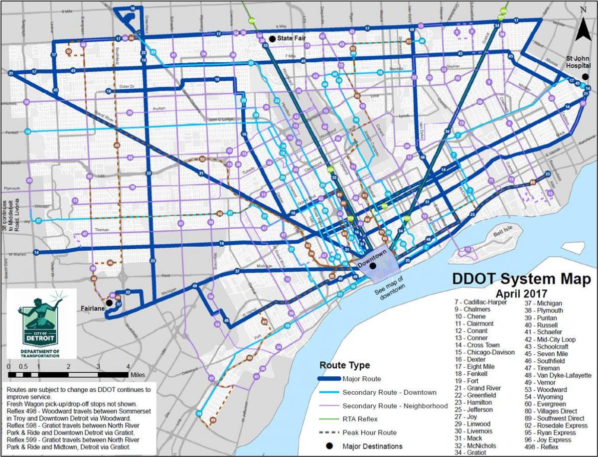 mapa ng Detroit Bus