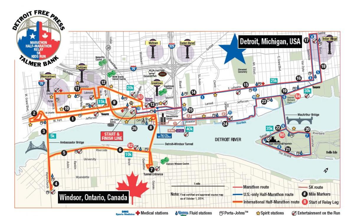 mapa ng Detroit marathon
